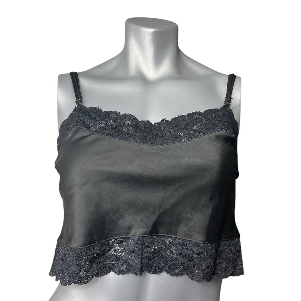 Brandy Melville Black Lace Trim Cami Y2K Tank Crop Top Satin Small Festival